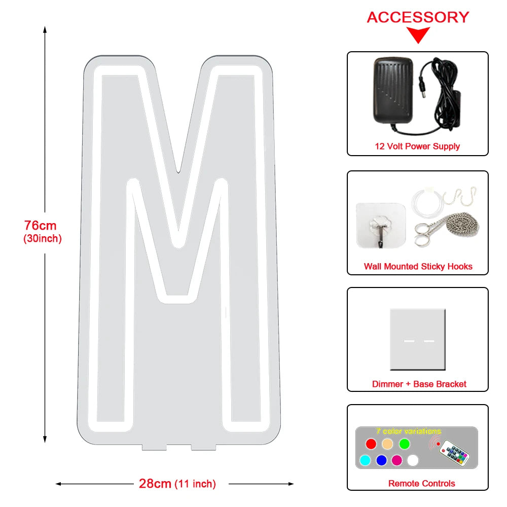 76cm Large Light up Letter Sign 26 Alphabet Stand up Lighting for Wedding Birthday Party Home Bar Decor