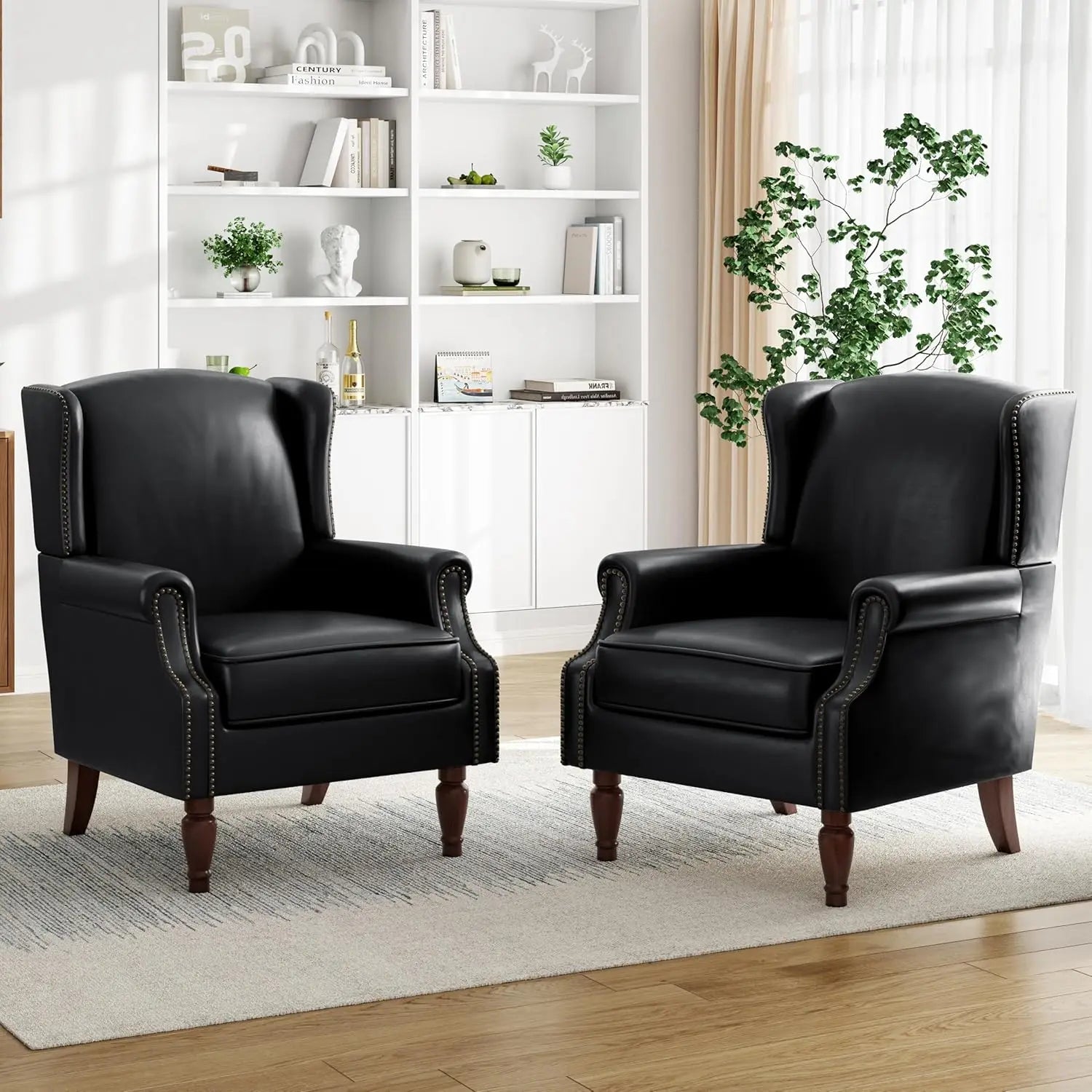 Floral Accent Chairs – Set of 2 High-Back Retro Wingback Armchairs