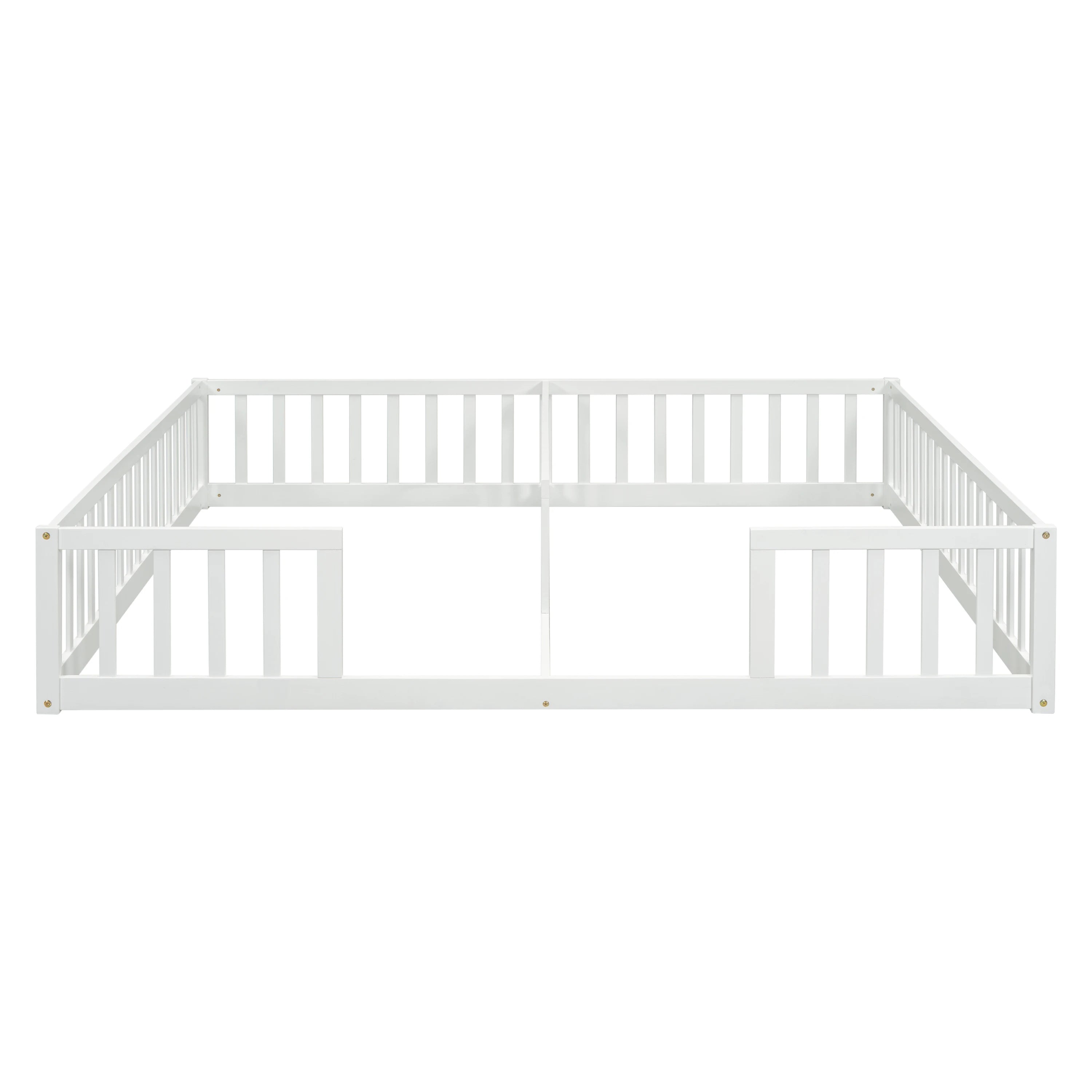 Double Twin Floor Bed with Fence & Guardrails – Doorless Design