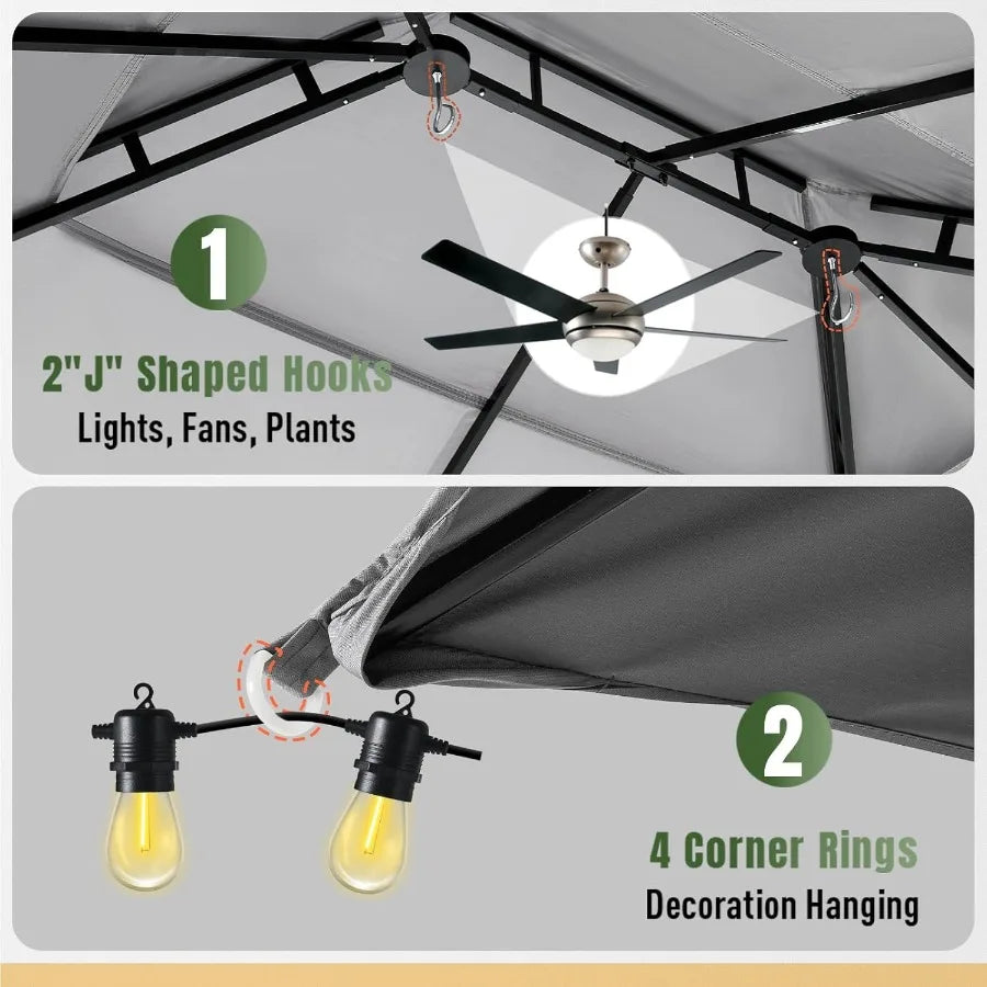Outdoor Gazebo for Patio 10x12 Metal Frame Canopy with Double Roofs Heavy Duty Party Tent and Shelter with Mosquito Netting and