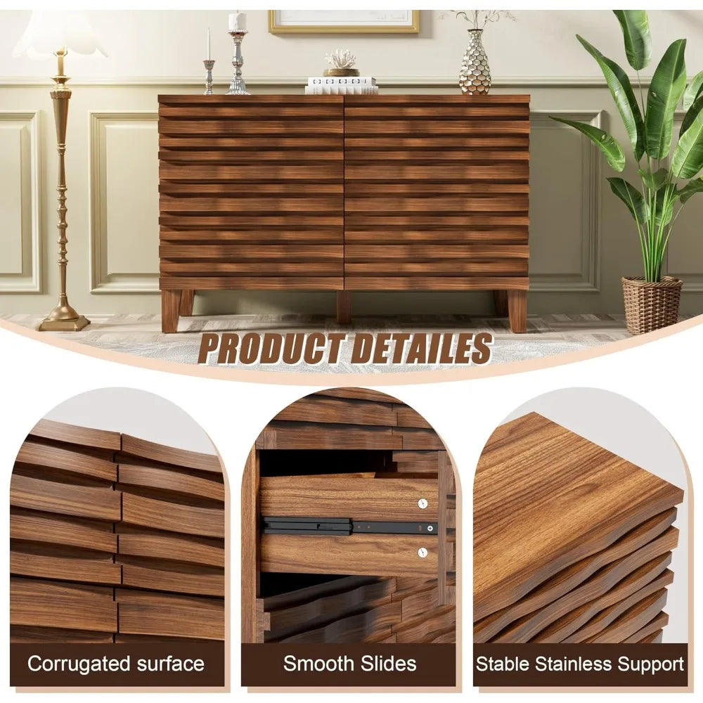 Solid Wood Face 6 Drawer Dresser,Mid Century Modern Dresser with Chest,Flutted Chest of Drawers with Moire Patten for Bedroom,