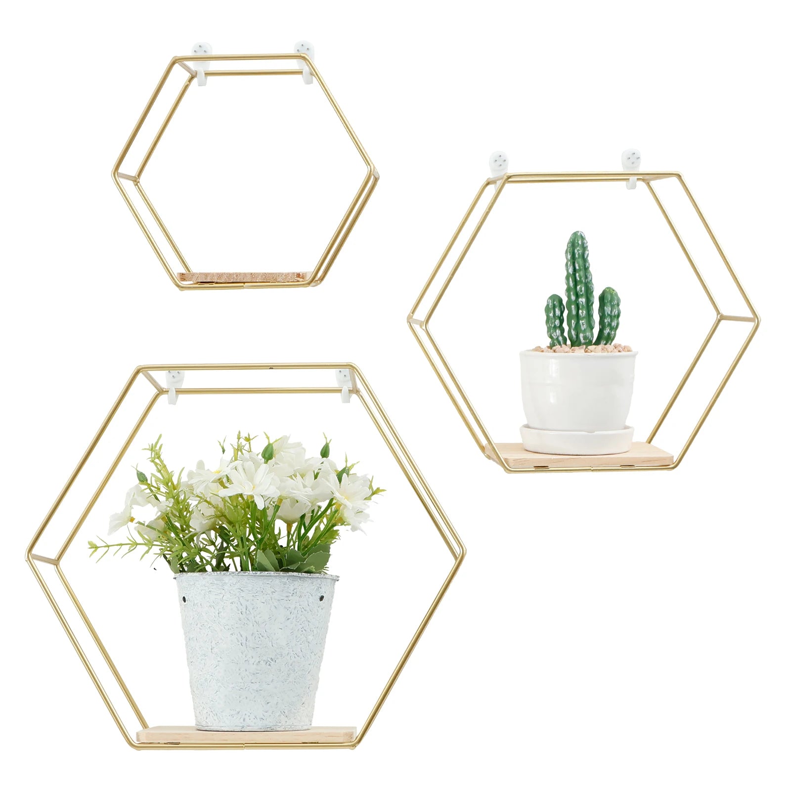 3Pcs Wall Mounted Hexagon Shelf Metal Anti Rust Storage Shelves Sundries Storage Holder Wall Decor for Bedroom Living Room