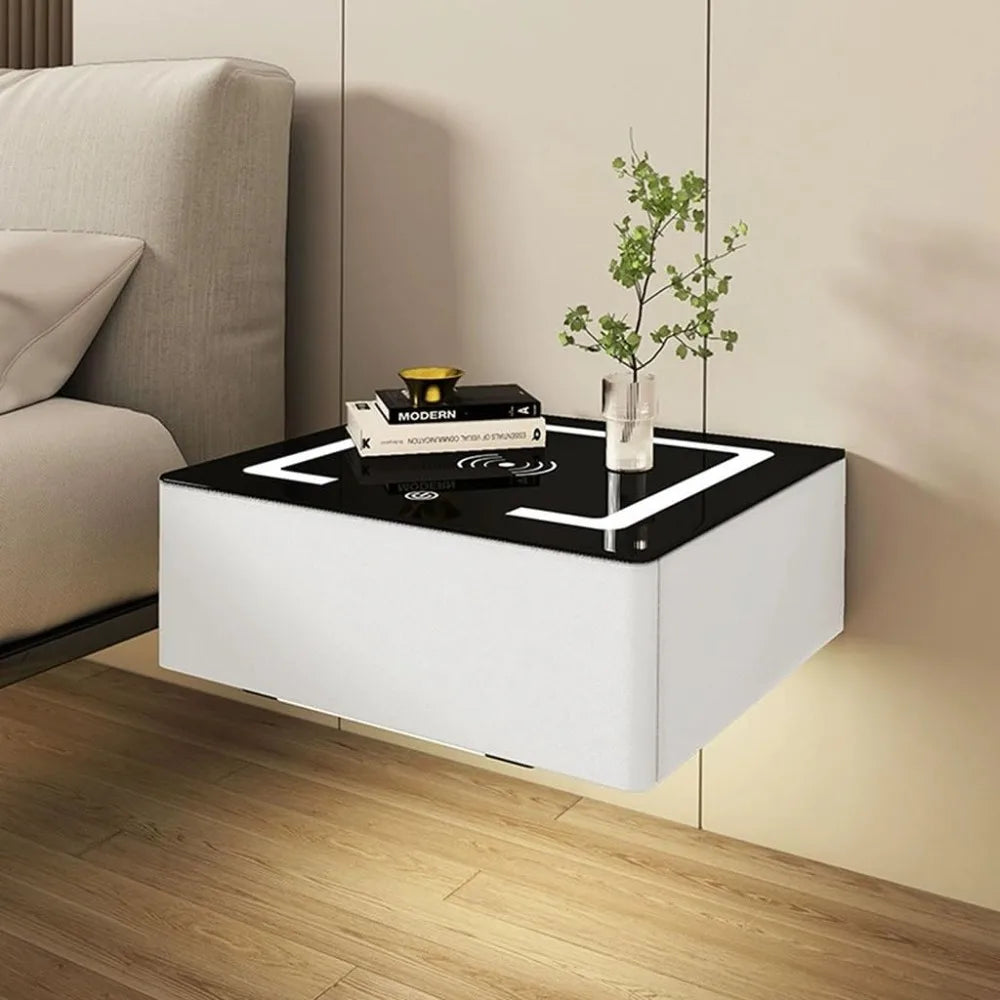 Smart Nightstand with LED Light and Wireless Charging, Adjustable and Sensor-Activated Bedside Table