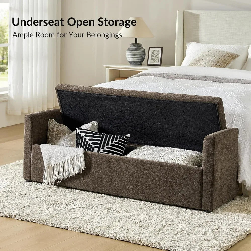 Modern Storage Bench with Throw Pillows – 59.4″ Extra-Long End-of-Bed Ottoman