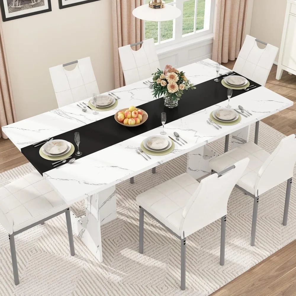 71” Farmhouse Rectangular Dining Table – Wood Kitchen Table for 6–8 People with Wooden Legs