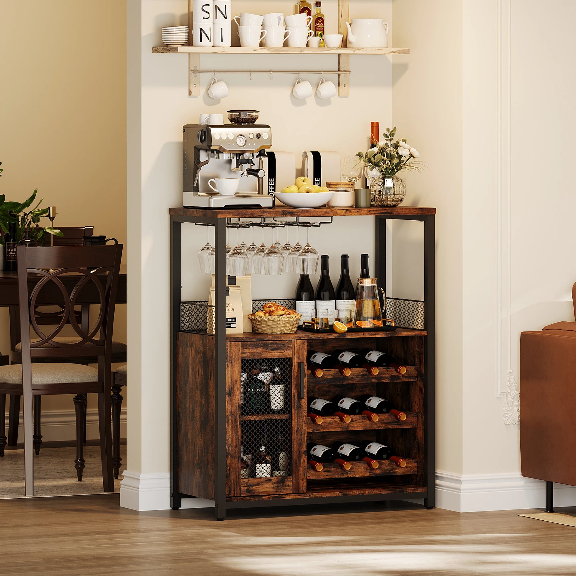 Industrial Wine Bar Cabinet – Removable Wine Storage with LED Lights