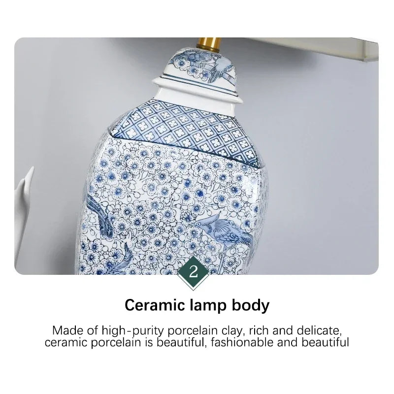 ELARA Contemporary Blue CeramicTable Lamp Luxury Creativity Living Room Bedroom Study Hotel engineering Desk Light