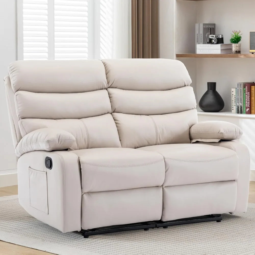 Reclining loveseat, leather double recliner sofa with side pocket, wall hugger loveseat recliner for living room, rv, home theat