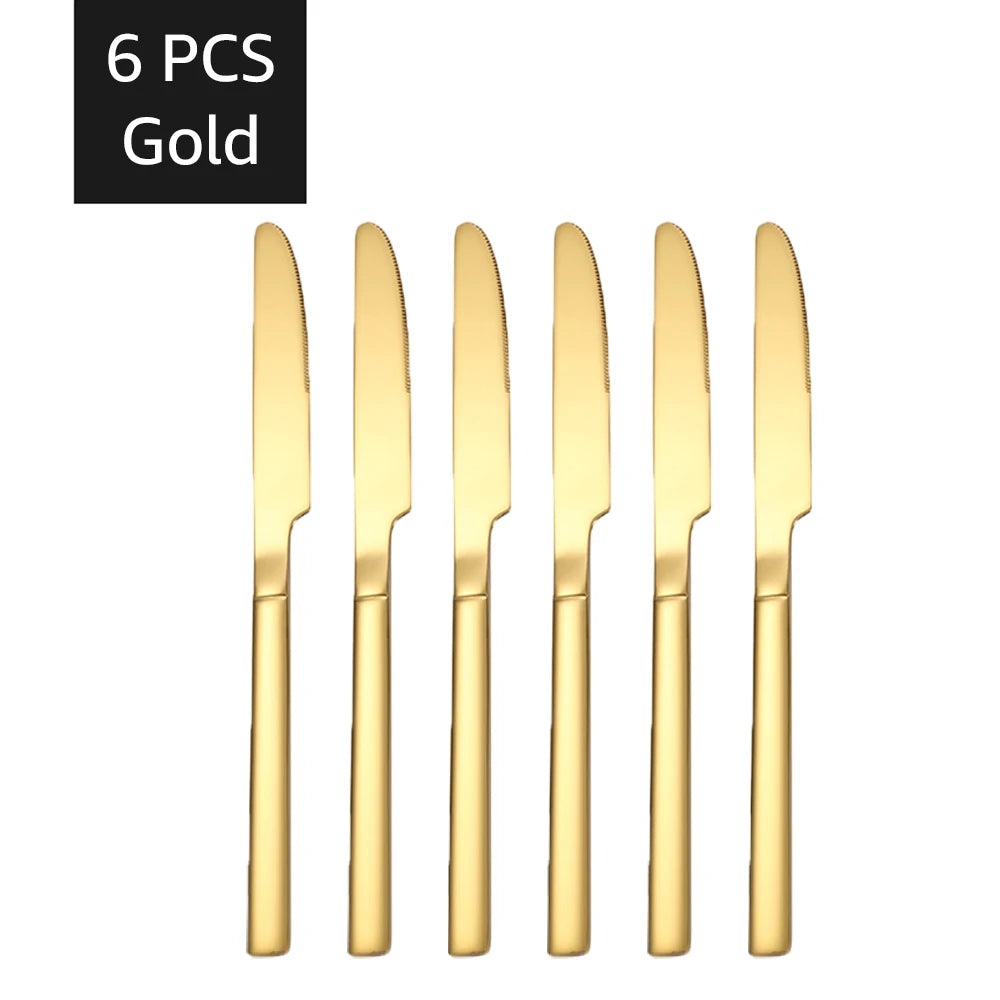 30PCS Gold Tableware Sets Stainless Steel Cutlery Knife Tea Fork Coffee Spoon Flatware Dishwasher Safe Dinner Kitchen Dinnerware