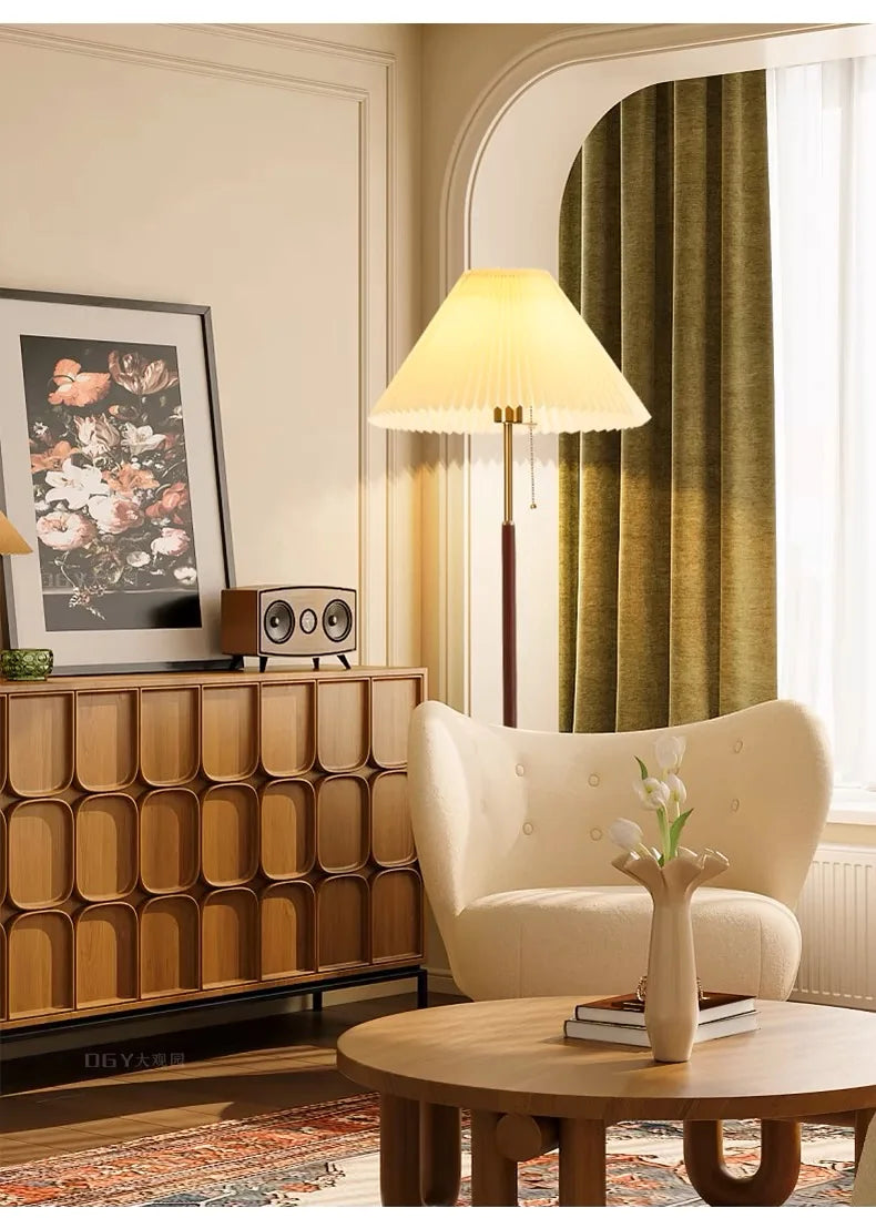 Mid-Century Pleated Floor Lamp - Retro Luxe Lighting for Living Room Sofa/Bedside & Creative Minimalist Spaces