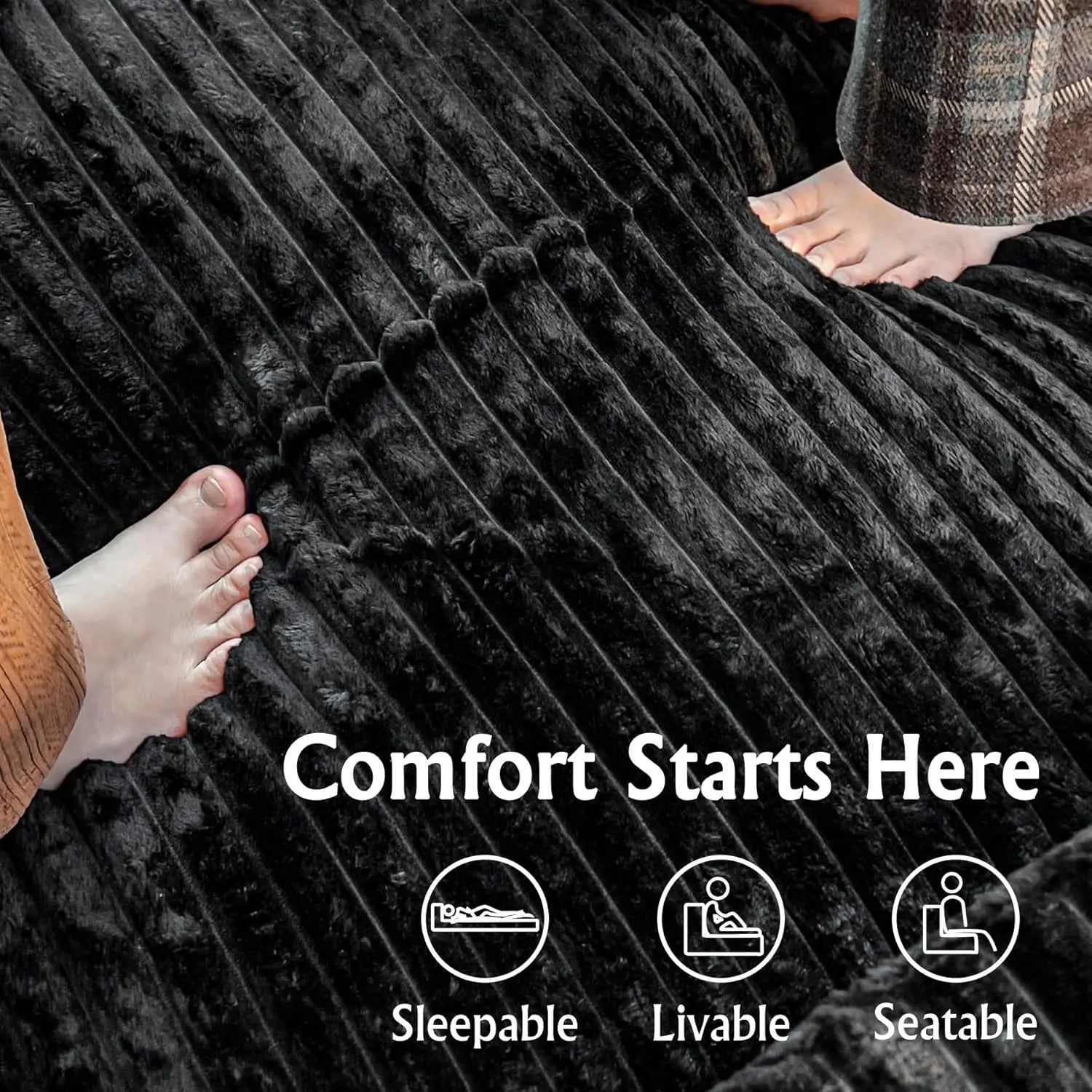 Black L-Shape Sectional Couch, 104' Modern Modular Sofa with Chaise, Deep Seat Comfort, No Assembly Required