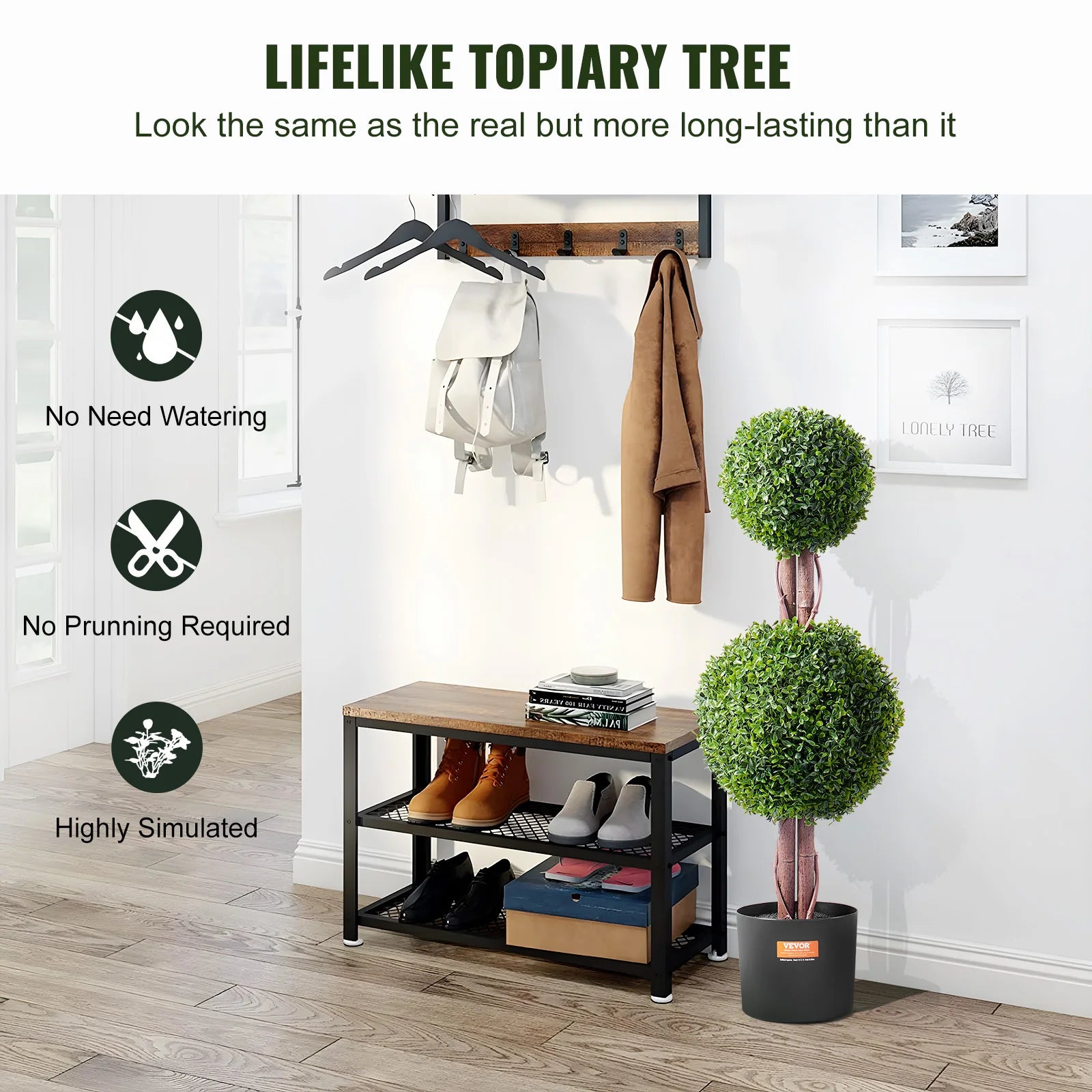 SucceBuy Artificial Boxwood Topiary Tree Faux Plant w/ Extra Leaves Pot Small Decoration UV Rated Set for Home Decor Indoor