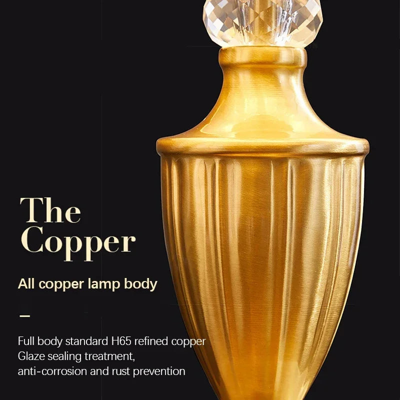 American Modern Brass Gold Desk Lamp LED Creative Retro Luxury Bedroom Bedside Glass Lamp Pure Copper Home Decoration Desk Lamp