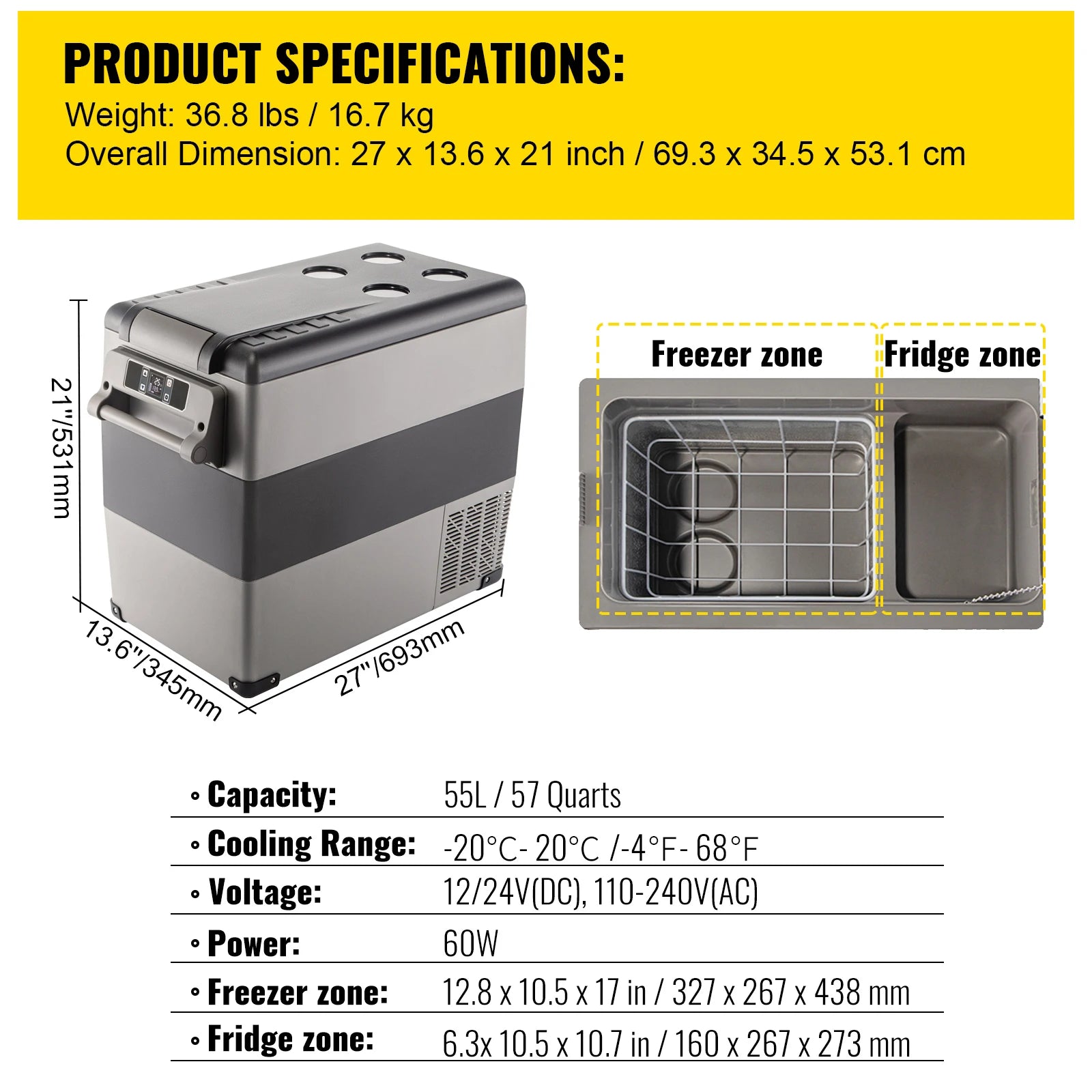 SucceBuy 20L 22L 35L 45L 55L Car Refrigerator Mini Fridge Freezer Portable Compressor Cooler 12/24V DC 110-240V Ice Box