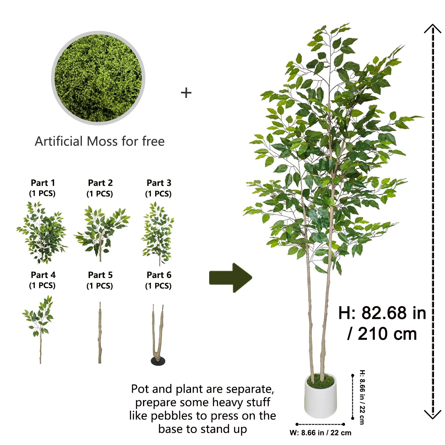 120-210CM Artificial Ficus Banyan Tree with Plastic Pot morden Indoor ornament fake plant for home Room Garden Party store decor