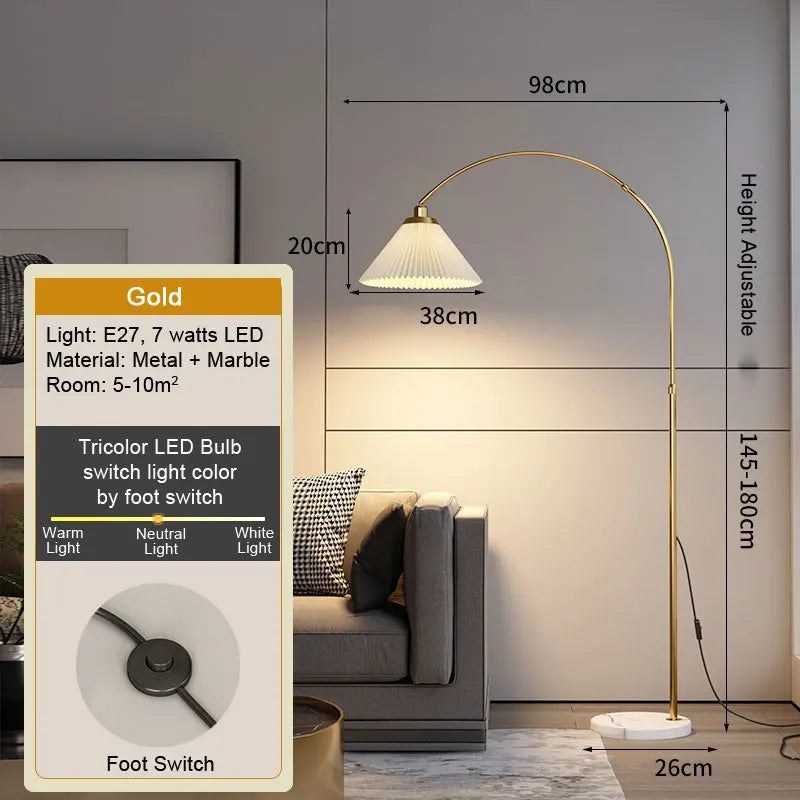 LED Tea Table Floor Lamp Living Room Decoration Bedroom Bedside Lighting Modern Marble Stand Light Black Beige E27