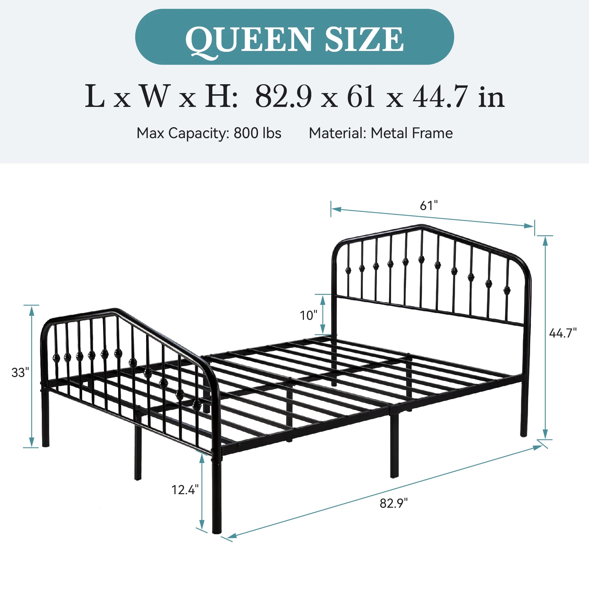 14″ Metal Platform Bed Frame – Victorian Wrought Iron Headboard & Footboard