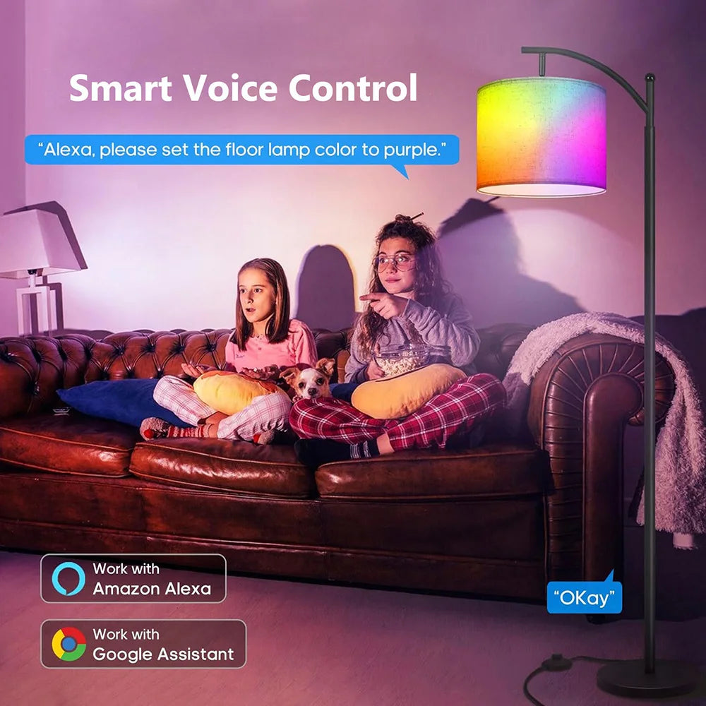 Smart WiFi Floor Lamp LED Modern RGB Adjustable Remote Control Dimmable Tall Reading Lamp Rotable Lampshade Standing Light