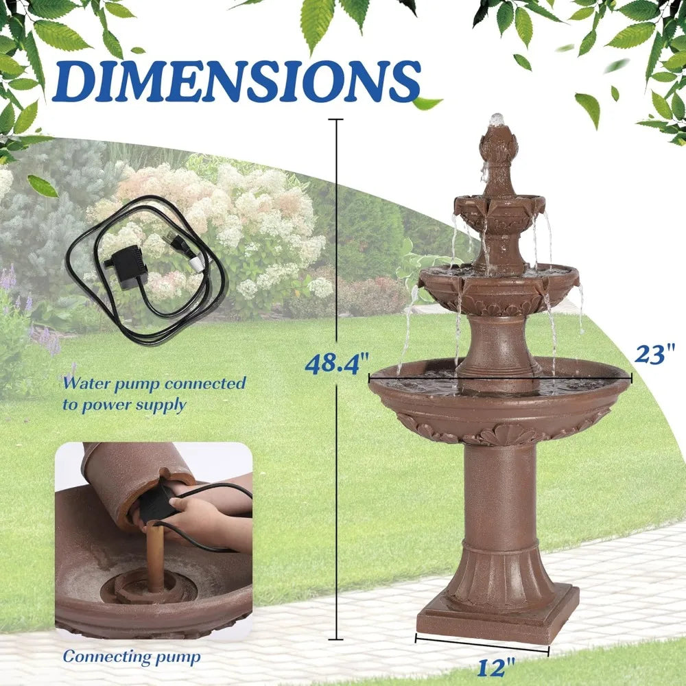Italian Outdoor Water Fountains Garden Decor, 48.4''H Fountains and Waterfalls Outside, Large Cascading Indoor Floor-Standing
