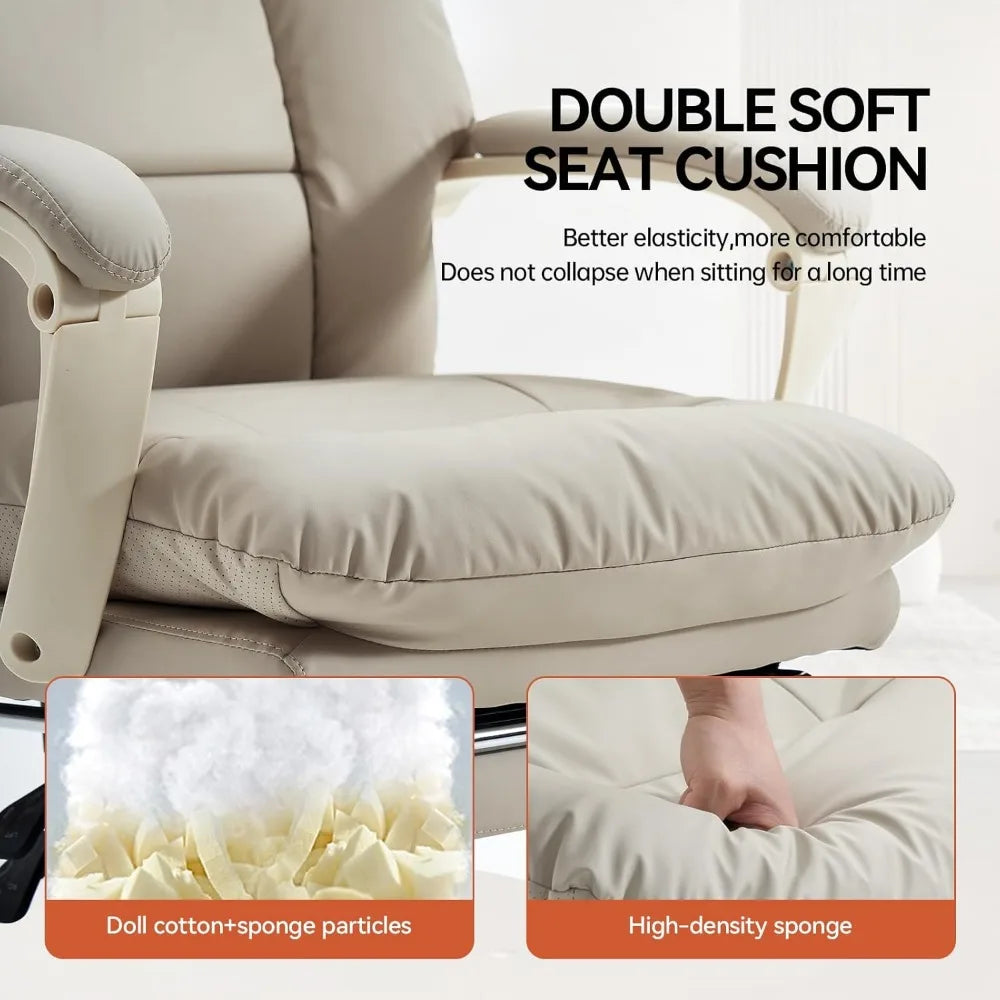 Office Chair with Foot Rest, Ergonomic Executive Office Chair with Arms, Reclining High Back PU Leather Comfy Swivel Compu