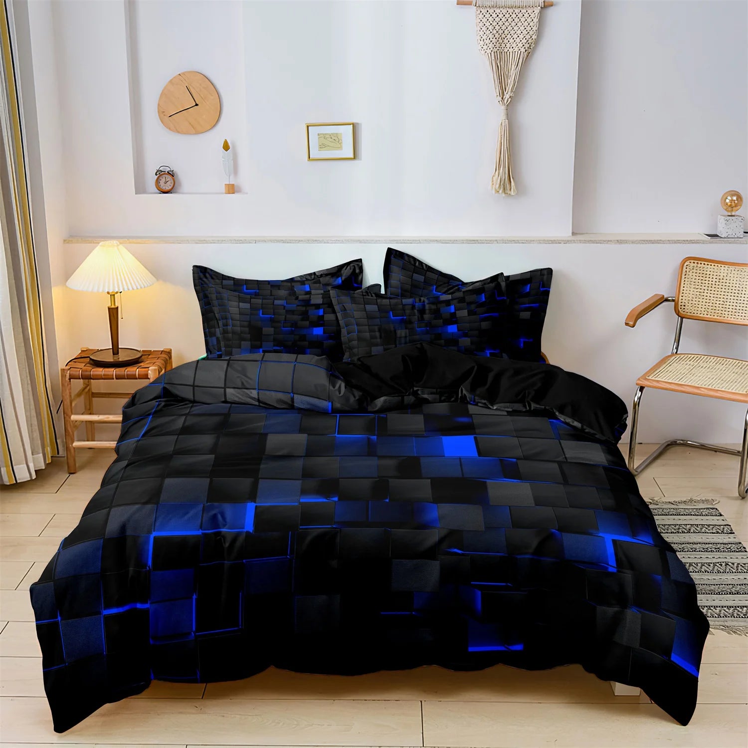 3pcs 3D Digital Print Energy Block Geometric Cube Modern Grid Plaid Checked Bedding Set  Includes 1*Duvet Cover & 2*Pillowcases