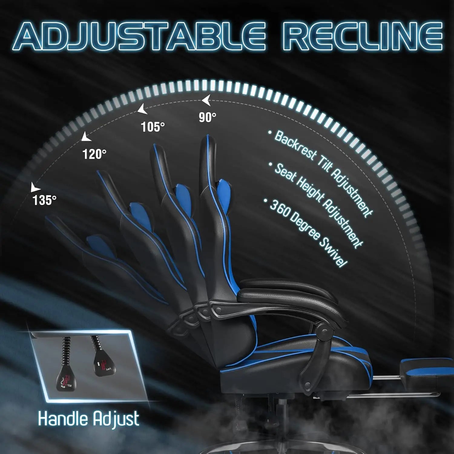 Homall Gaming Chair Video Game Chair Footrest and Massage Lumbar Support Ergonomic Computer Chair Height Adjustable Swivel Seat