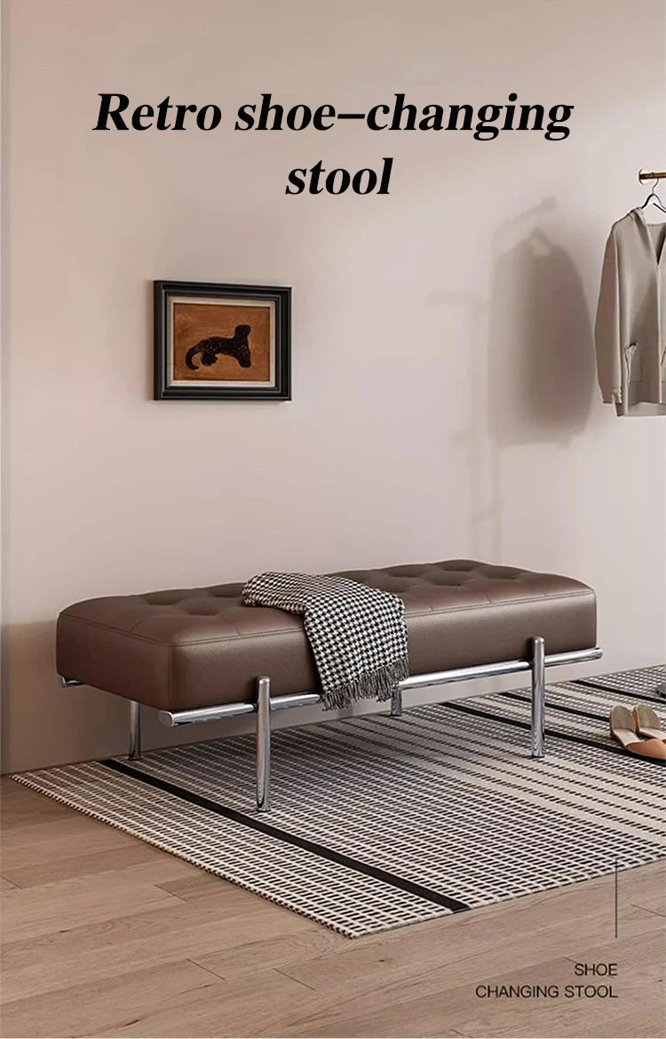 Luxury Leather Ottoman Bench – Hallway Shoe Changing & Lounge Seating