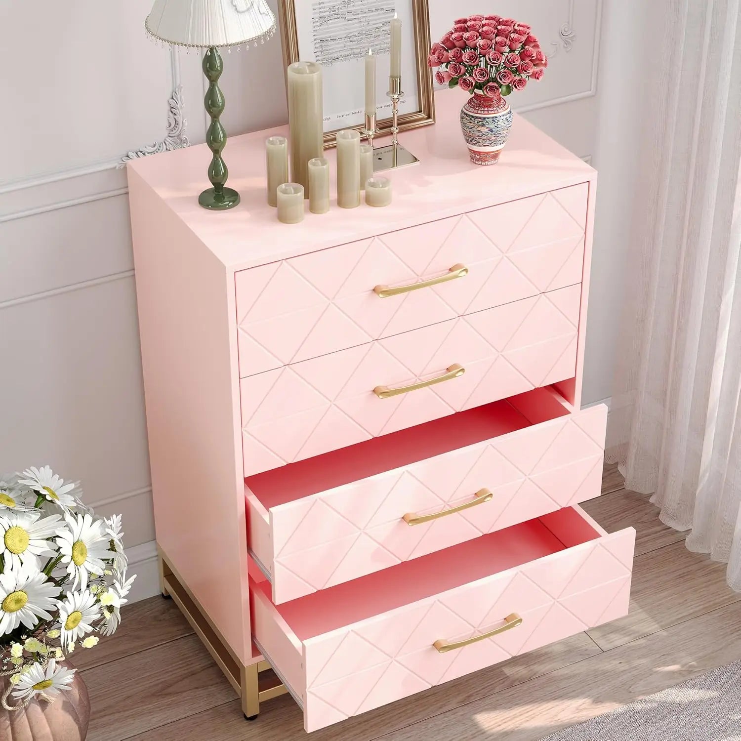Wooden Dresser for Bedroom, Dressers & Chest of Drawers with 4 Drawer, Wood nightstand for Storage and Organization