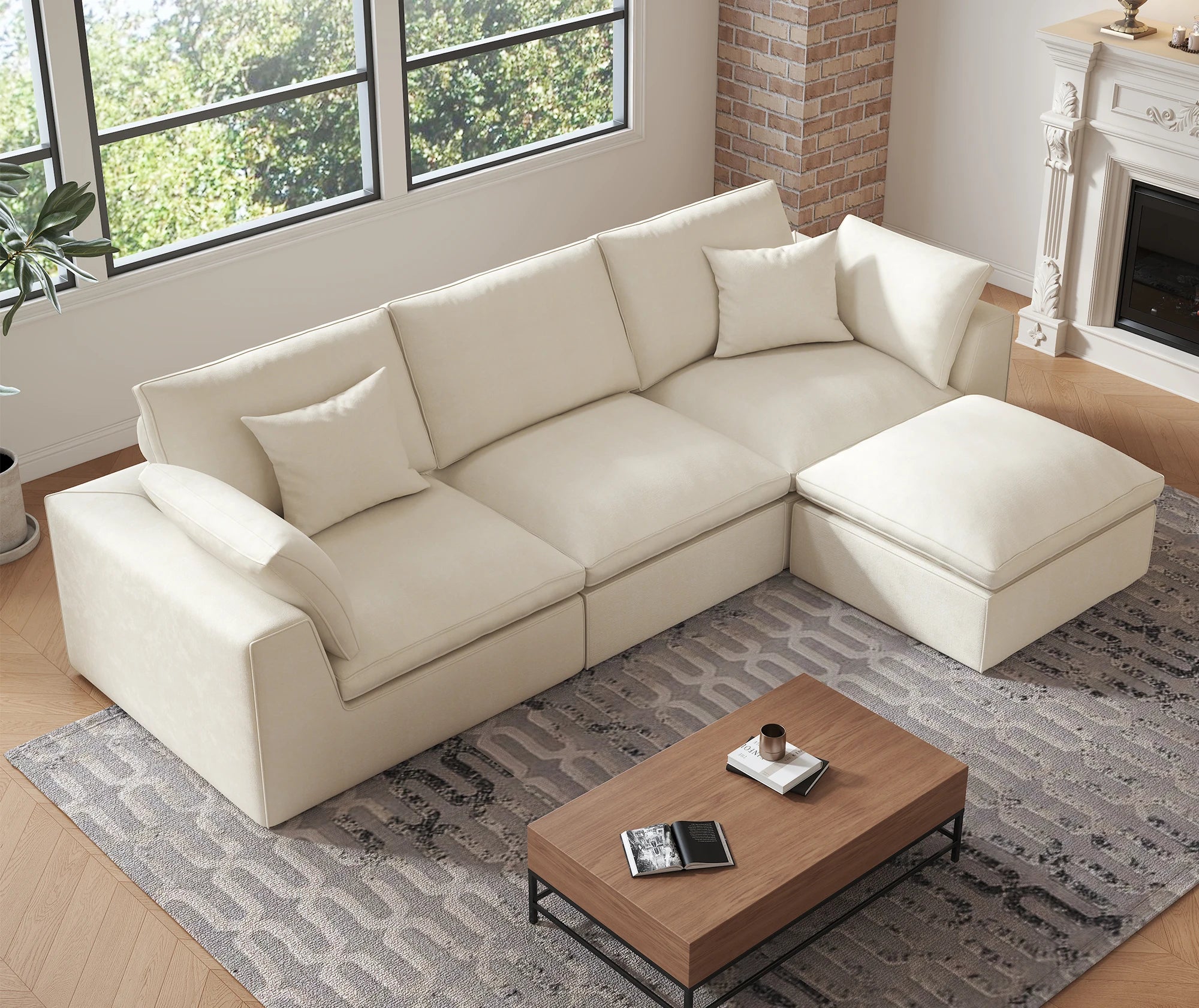 3 seat Convertible Sectional Sofa L Shaped Couch for Small Apartment Reversible Sectional Couch for Living Room,white