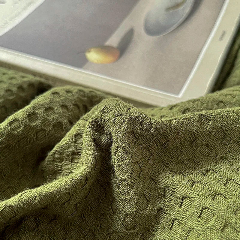 Simple Waffle Jacquard 100% Cotton Bedding Set Soft Comfortable Queen Duvet Cover Set with Sheets Quilt Cover and Pillowcases