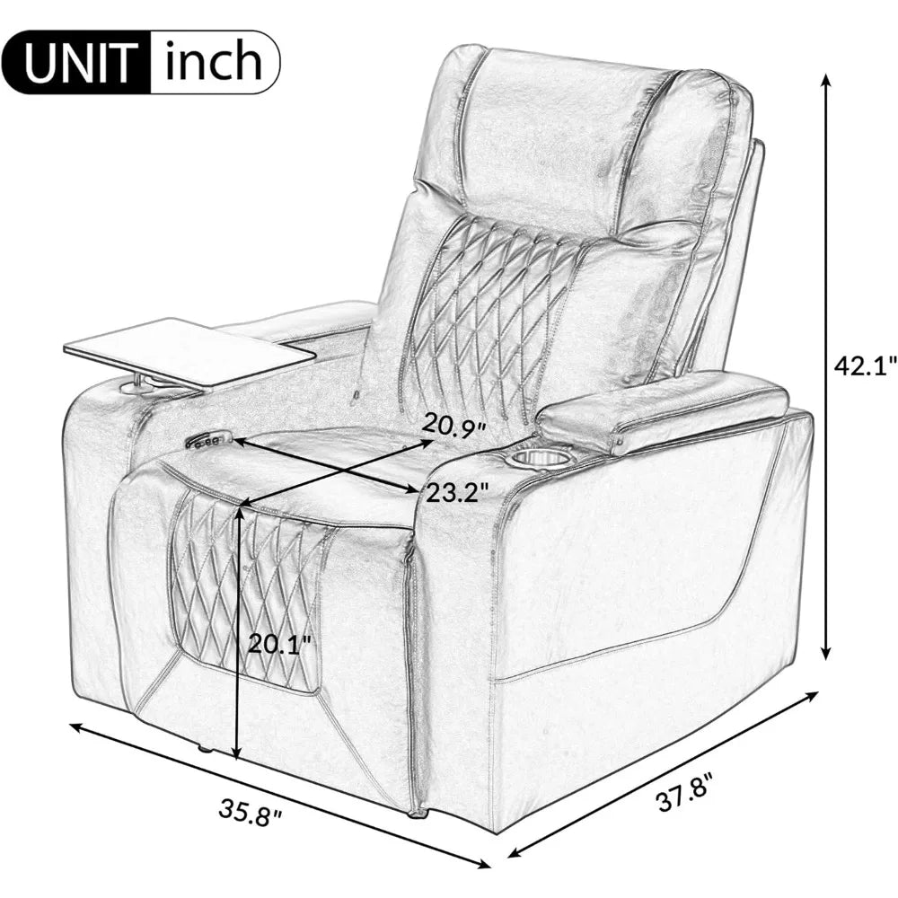 Electric recliner chair with USB Charge Port, 360 Swivel Tray Table, Hand in-Arm Storage, Cup Holders, ambient lighting