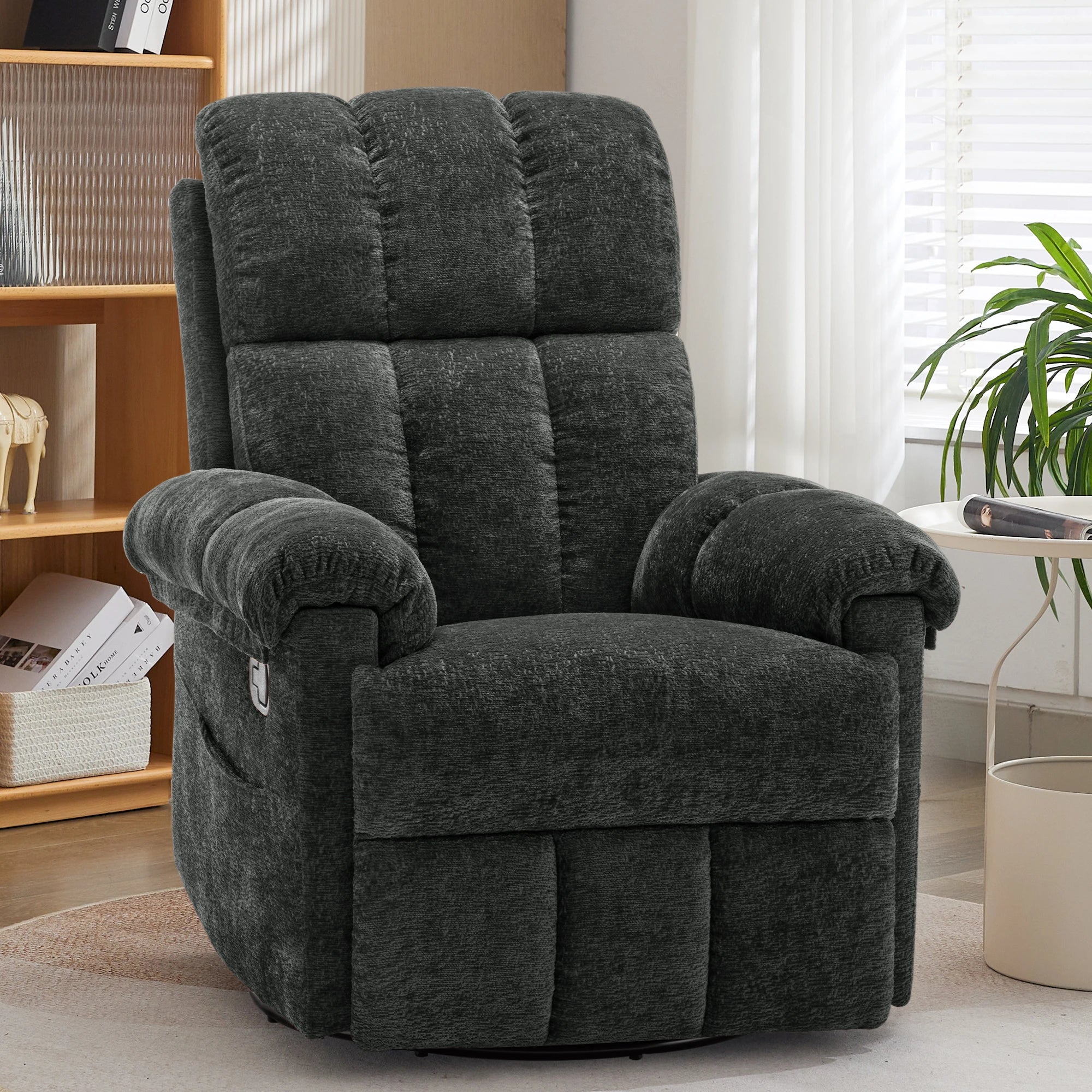 Korser Swivel Rocker Recliner Chair with Side Pockets Small Recliner for Small Spaces for Living Room, Nursery, Chenille