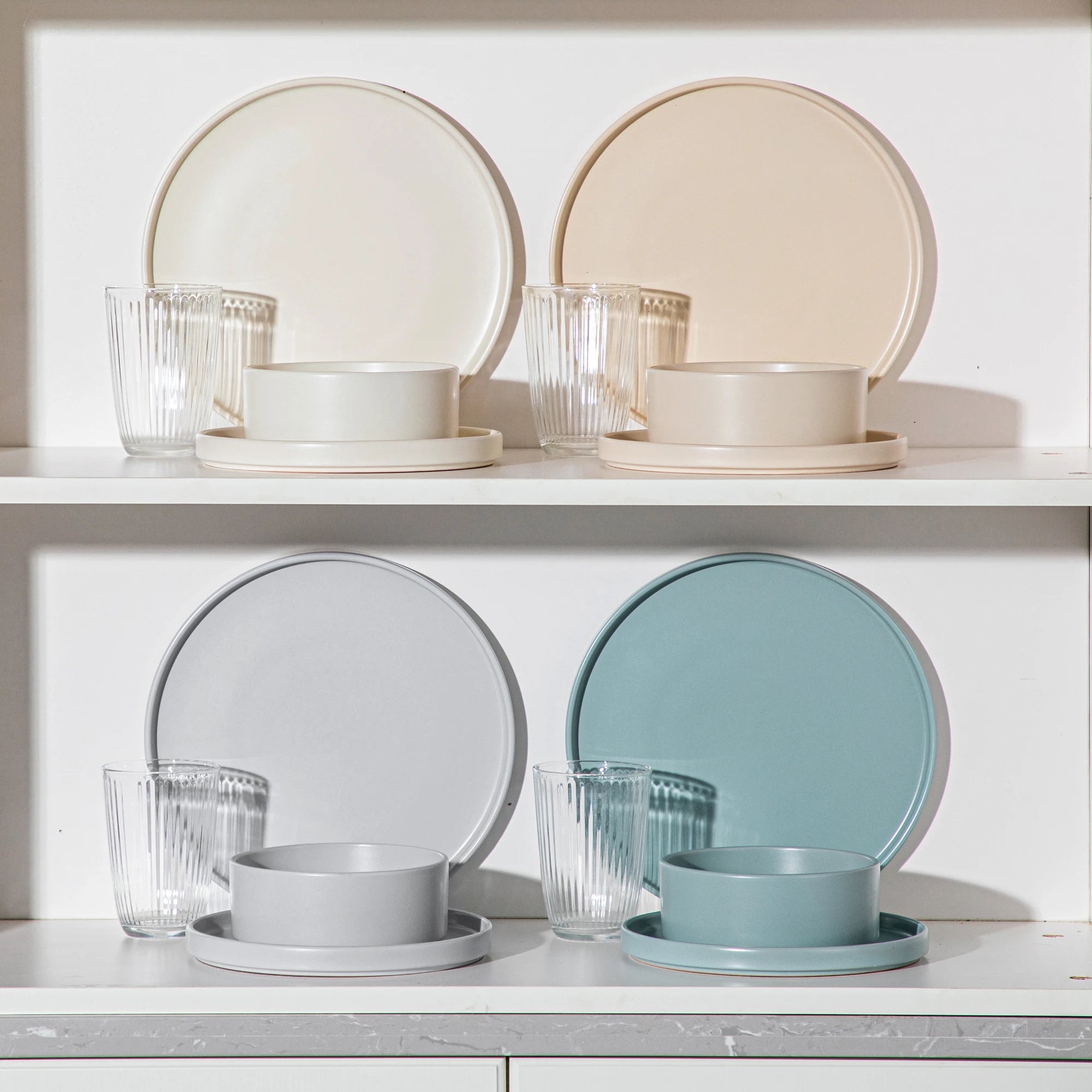 vancasso 12/24 Pcs Stoneware Dinnerware Set Mix-color Tableware Set with 4pcs Dinner Plate/Dessert Plate/Bowl For 4/8/12