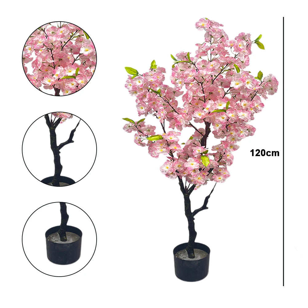 Artificial Cherry Blossom Tree, Tall Potted Faux Cherry Blossom Tree Plants In Pot With Lifelike Trunk For Indoor Home Decor