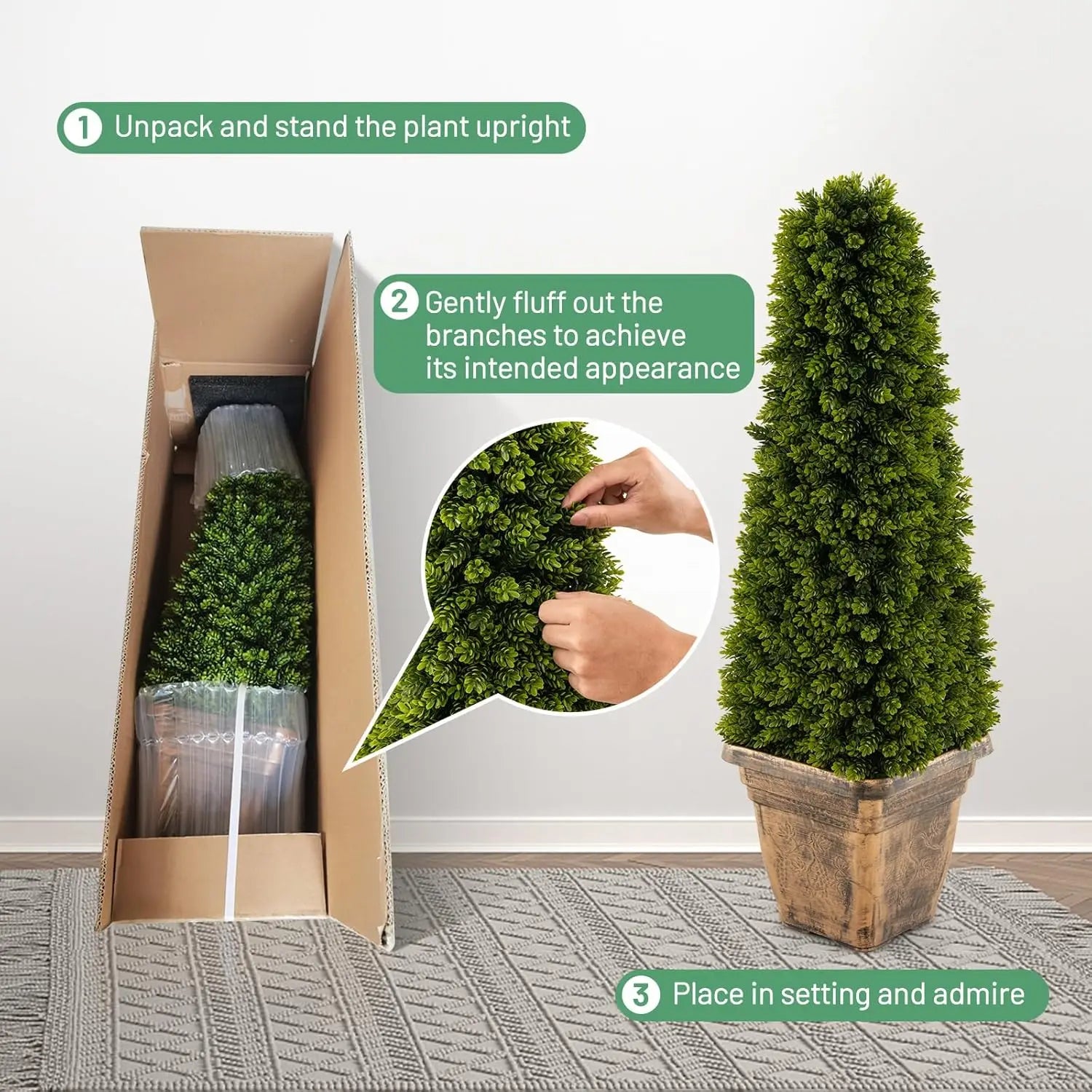 2 Pack 3FT Artificial Boxwood Topiary Tree, Faux Boxwood Tree with Cement-Filled Pot, Fake Potted Bushes and Shrubs for Indoo