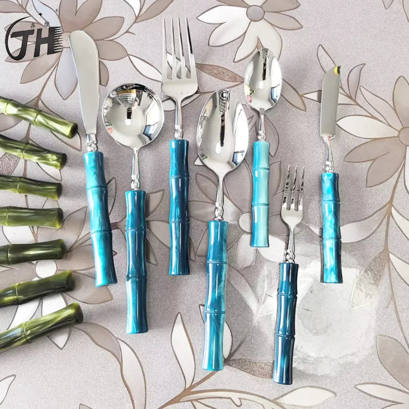 GH off-white acrylic handle 304 stainless steel cutlery cutlery knife fork spoon restaurant hotel high-end exquisite set