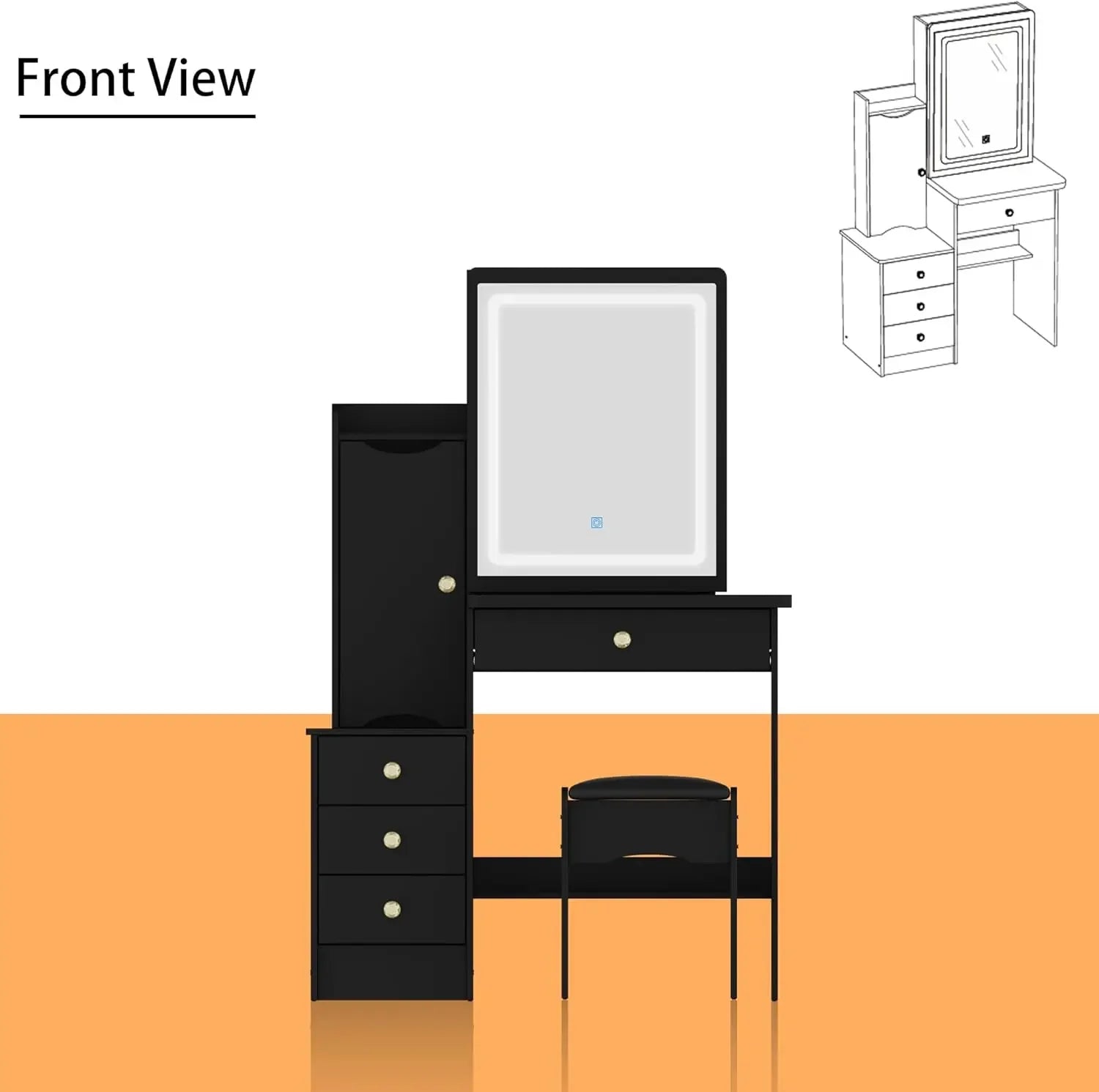 Vanity Mirror with Lights Desk and Chair, Vanity Desk with Sliding Lighted Mirror, Makeup Vanity with Lights