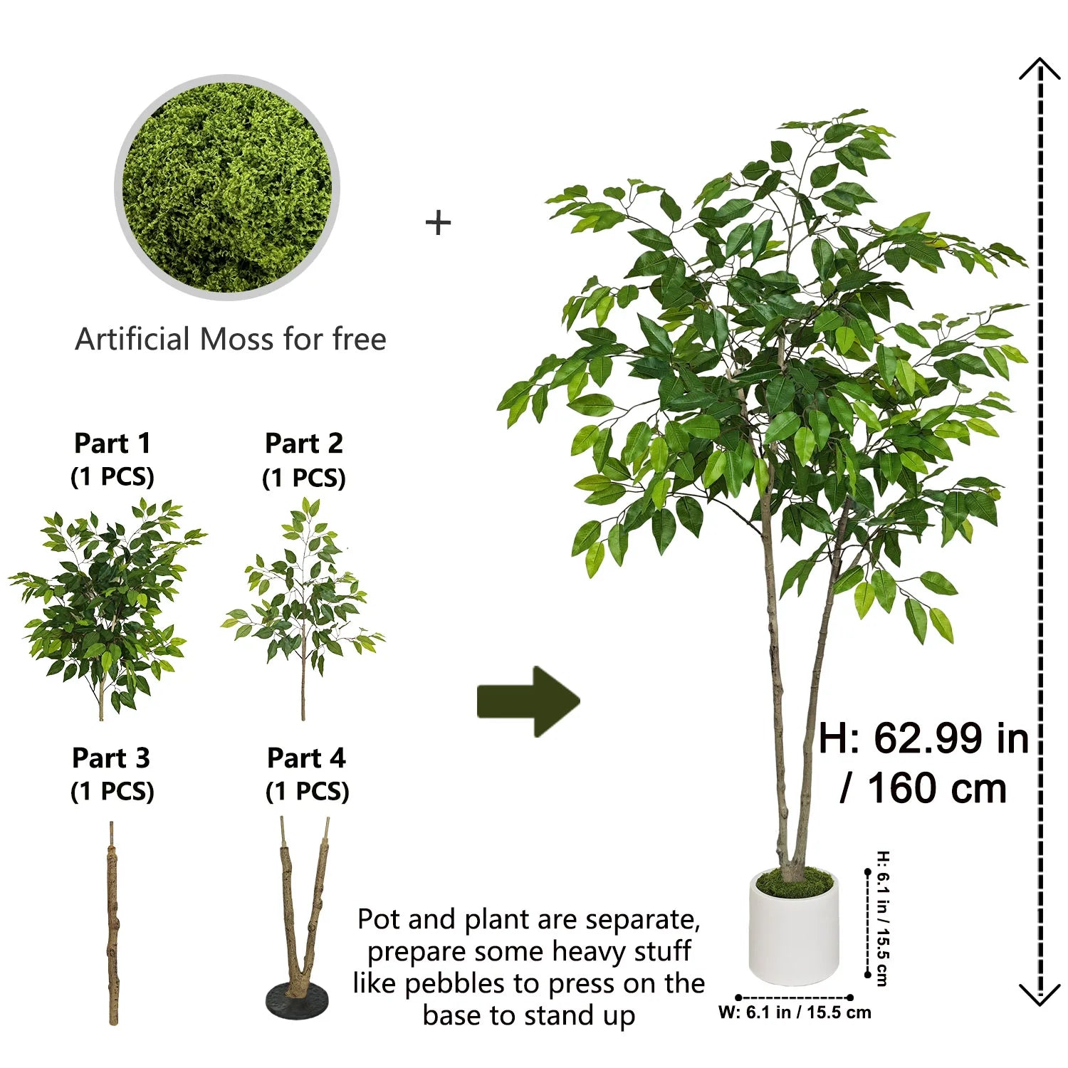 120-210CM Artificial Ficus Banyan Tree with Plastic Pot morden Indoor ornament fake plant for home Room Garden Party store decor