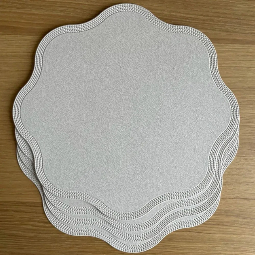 Round Flower-Shaped Faux Leather Placemats – Embossed Table Mats (1 / 6 / 10 Pack)