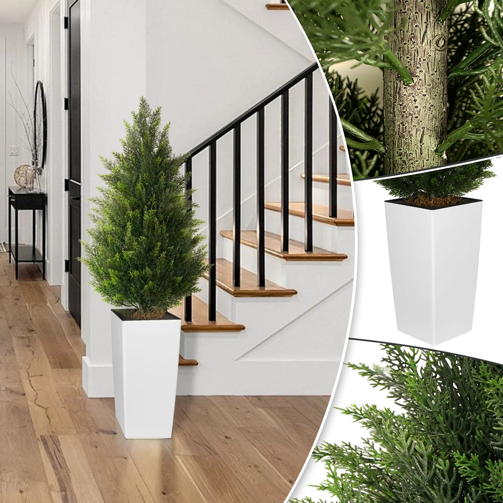 Artificial Cedar Tree 4FT Tall Faux Silk Plant for Home Office Decor Indoor Outdoor Fake Lifelike Potted Tree with Wood Branches