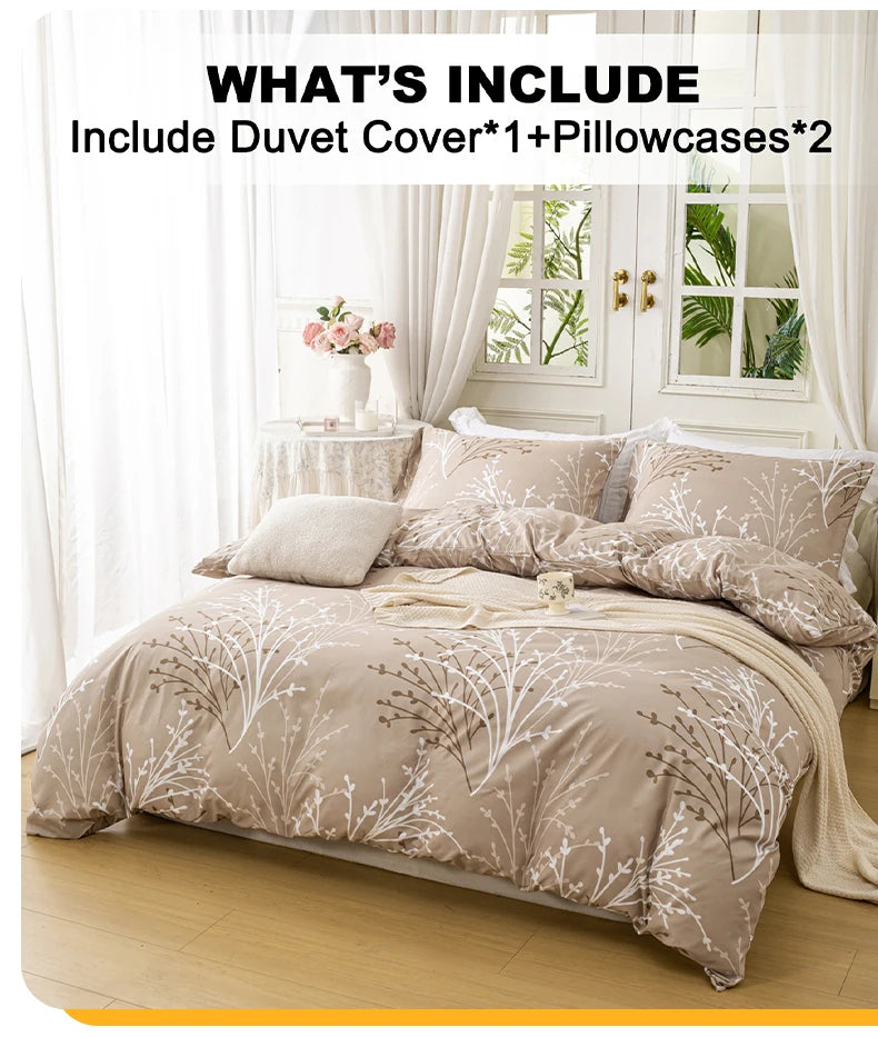 3pcs/set Leaf Floral Pattern Duvet Cover Set(1 Duvet Cover & 2 Pillowcase）Soft And Skin-Friendly Duvet Cover Bedding Set For Hom