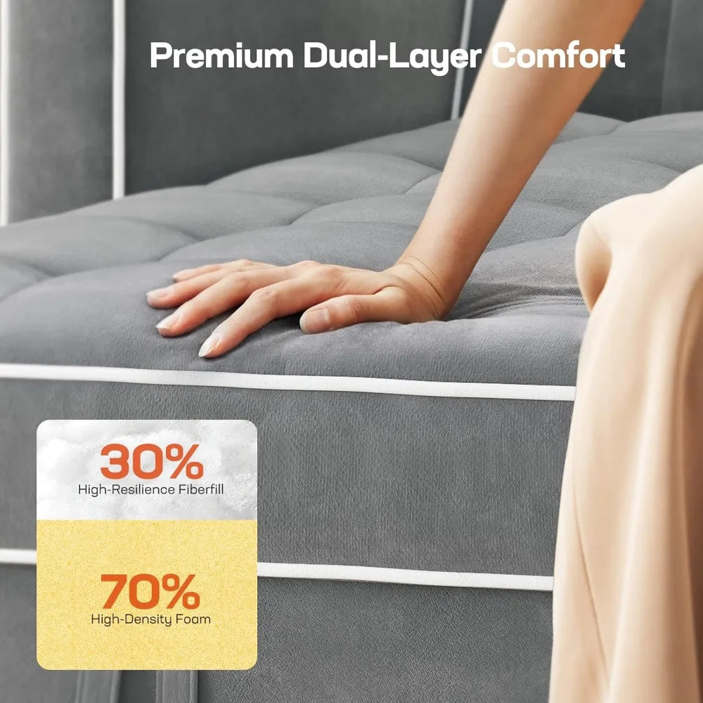 Amada 3 in 1 Convertible Sleeper Sofa Bed, Futon Couches for Living Room with USB Ports & Side Pockets, Adjustable Backrest, Vel