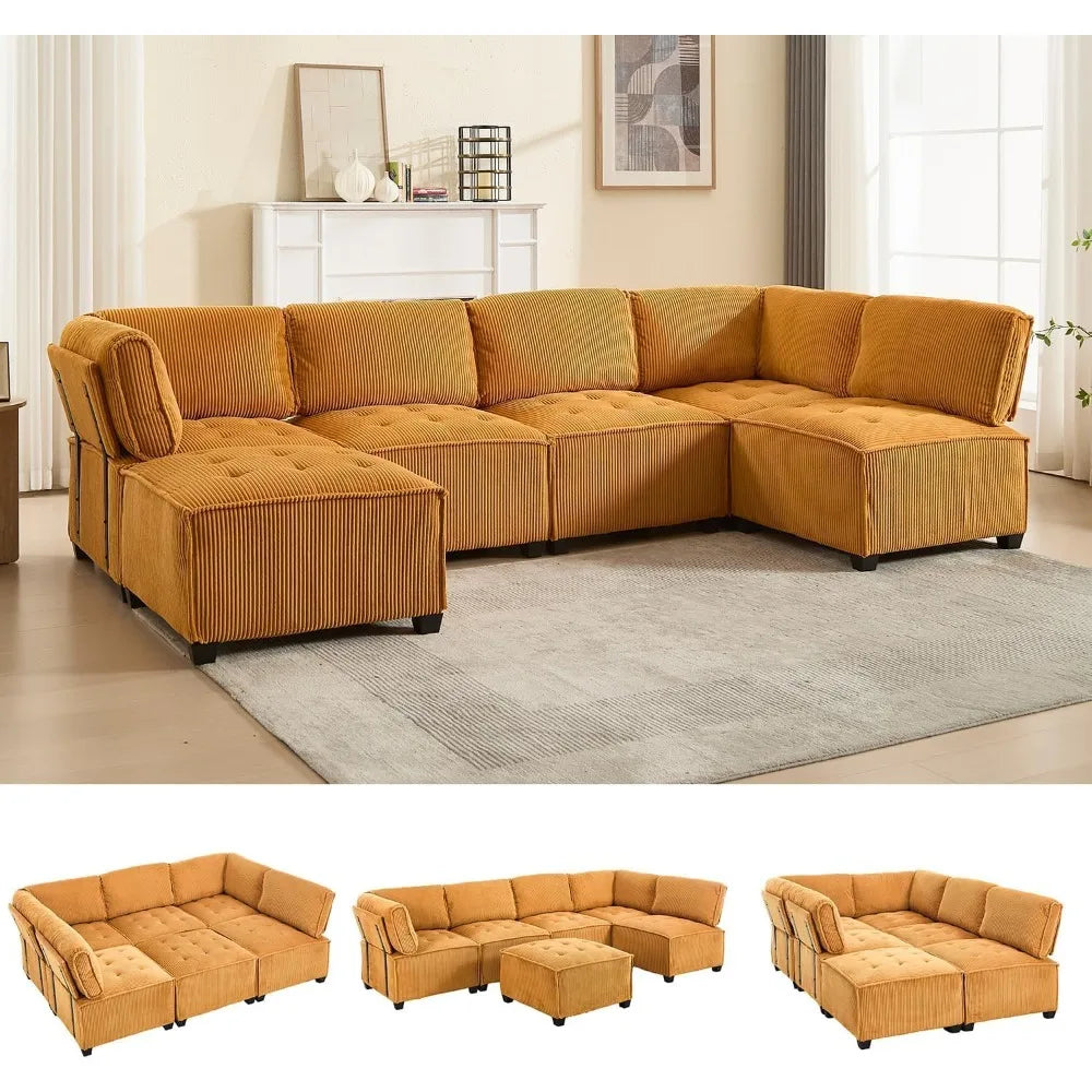 Oversized U-Shaped Sectional Sofa with Reversible Chaise, 6-Seat Comfortable Modular Couch for Relaxation and Versatility
