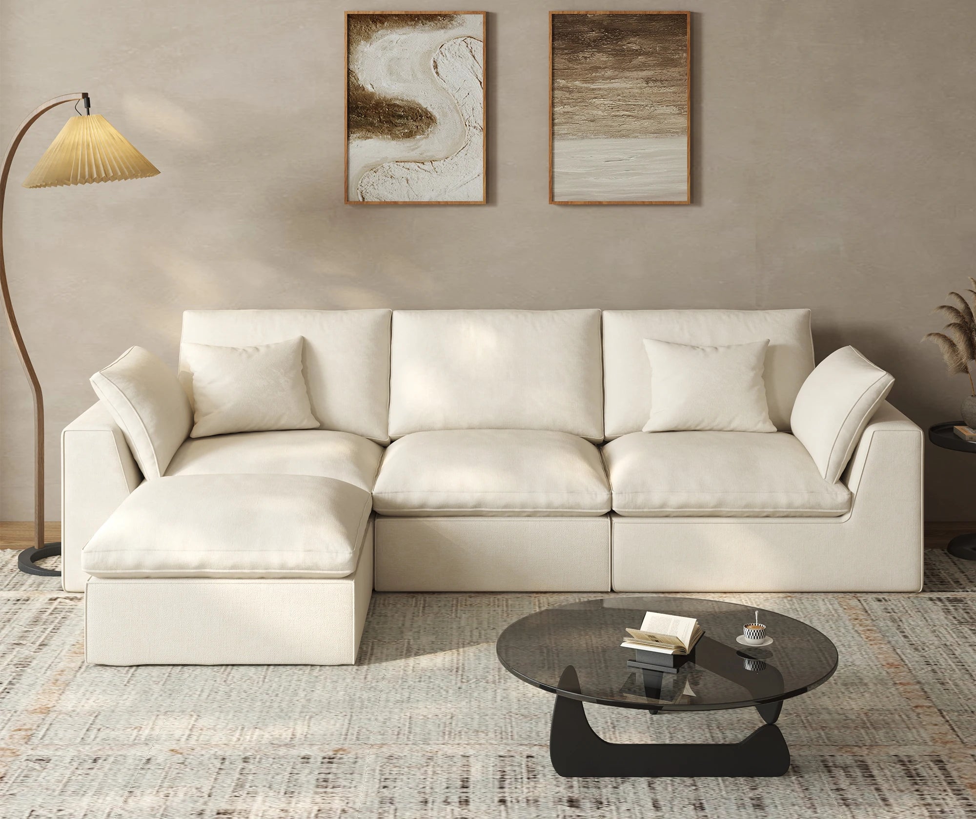 3 seat Convertible Sectional Sofa L Shaped Couch for Small Apartment Reversible Sectional Couch for Living Room,white
