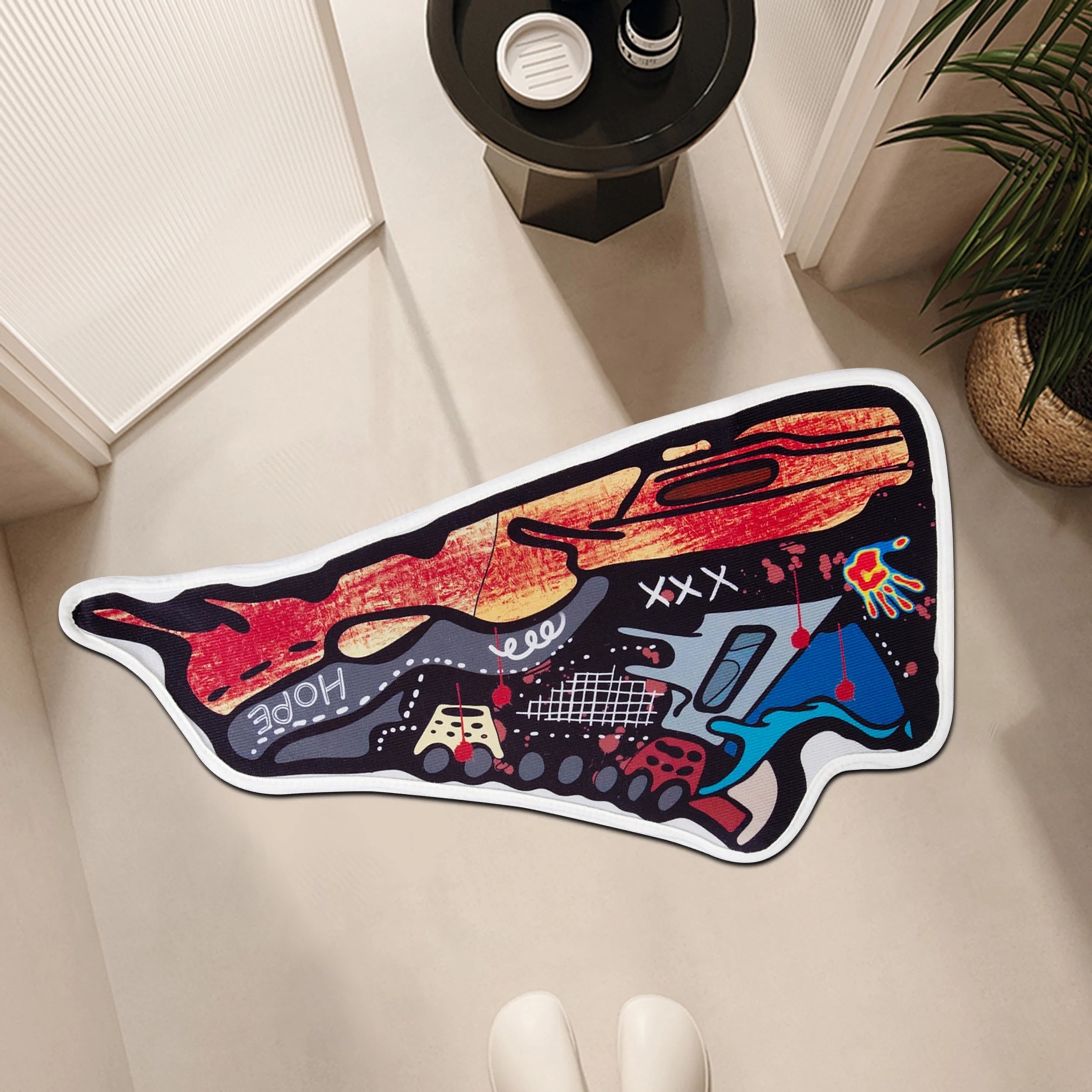 Sneaker style door cover handprint graffiti non-slip carpet modern welcome entrance door cover bathroom printed carpet corridor