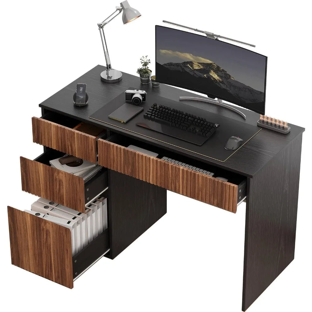 48 Inch Compact Desk with Drawers and Storage Cabinet, Modern Office Desk with Hidden Handles