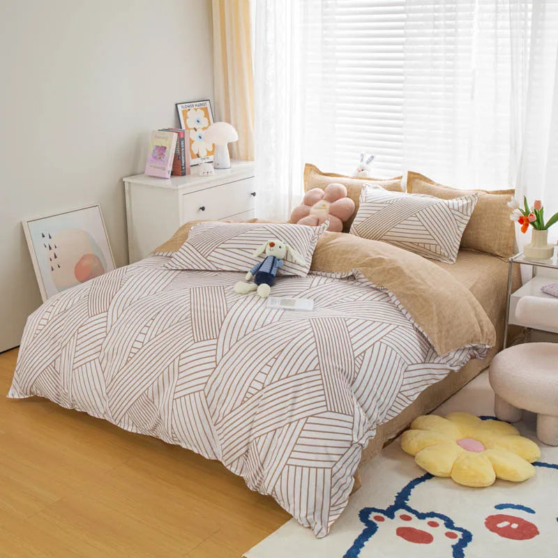 3PCS Geometric Duvet Cover Set Modern Classic Stripe Bedding Set Queen King Size Soft Comforter Cover with Double Sided Pattern