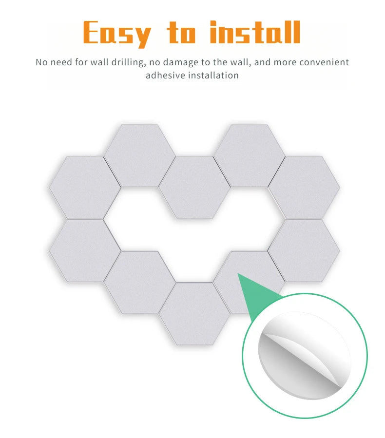 Geometric RGB Smart Lamp DIY Assembly Ambient Night Light Honeycomb Lights Touch Wall Lamp Color Changing Lamp Hexagon LED Light