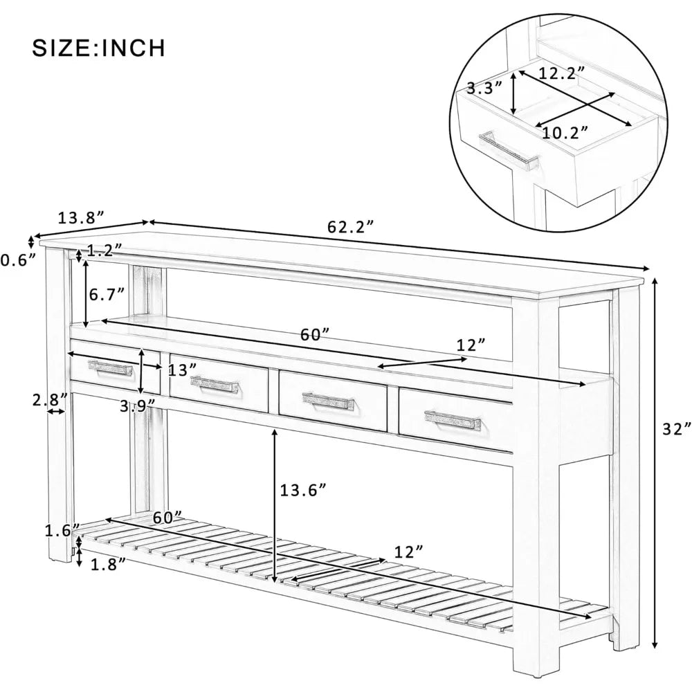 Navy Blue Merax Slim Wood Console Table with Drawers and Lower Shelf for Entryway and Hallway
