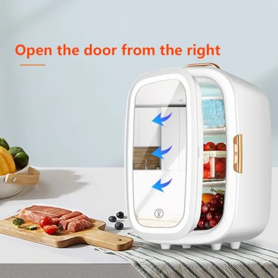 20L Mini Makeup Fridge with LED Mirror AC/DC Portable Beauty Skincare Refrigerator for Skincare Drinks Makeup and Food Bedroom